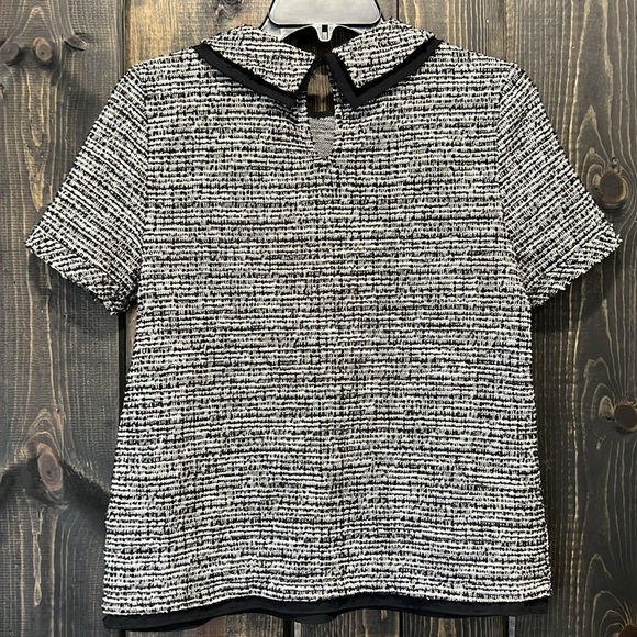 Anthropologie Postmark Boucle Top S Black White Pockets Boho Lined Collar Tweed - Picture 6 of 8